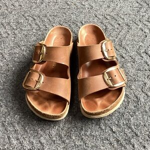 Gold Big buckle brown leather Birkenstock